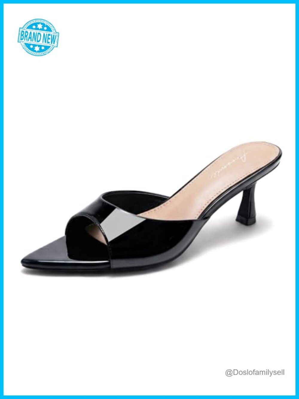 Women's Kitten Heel Sandals 2.3 Inch Pointed Open Toe Slides Slip On Faux